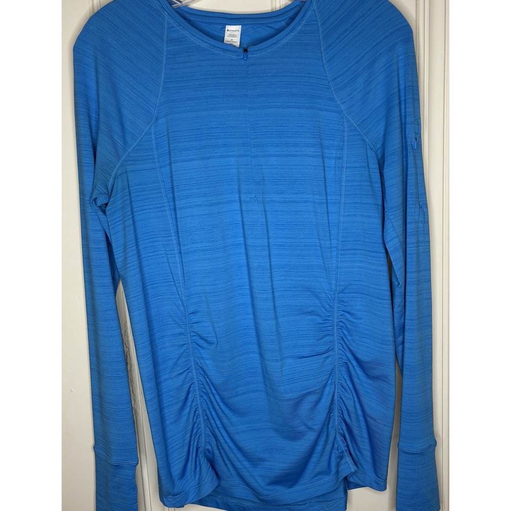 Athleta Long Sleeve 1/4 Zip Active Top Size M Ruched Sides For Contoured Fit